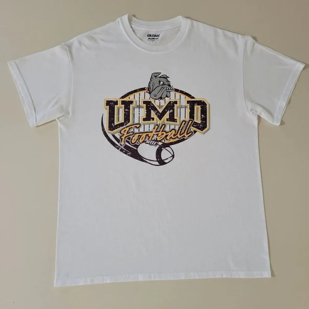 Gildan Men's White Crewneck UMD Football Graphic Short Sleeve Tee